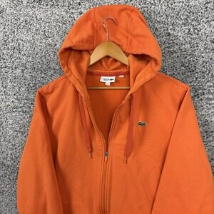 Lacoste Hoodie Mens 2XL Orange Full Zip Fleece Sweatshirt Jacket Crocodile Sport